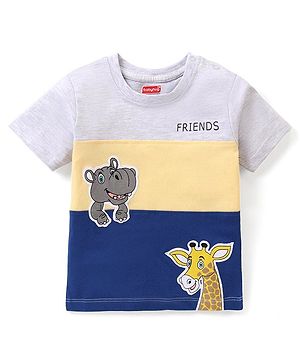 Babyhug 100% Cotton Knit Half Sleeves T-Shirt Animal Patch - Multicolor