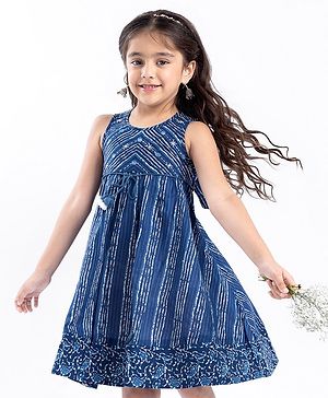 Babyhug 100% Cotton Woven Sleeveless Striped Ethnic Dress - Indigo