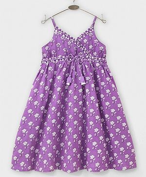 Babyhug Cotton Woven Sleeveless Floral Printed Ethnic Dress - Purple
