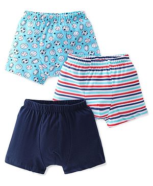 Babyhug 100% Cotton Briefs Striped & Football Printed Pack of 3 - Blue