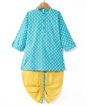 Babyhug Cotton Full Sleeves Printed Dhoti Kurta Set - Blue