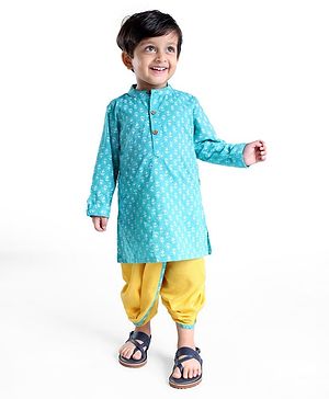 Babyhug Cotton Full Sleeves Printed Dhoti Kurta Set - Blue