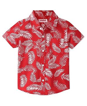 Babyhug 100% Cotton Woven Half Sleeve Shirt Leaf Print- Red