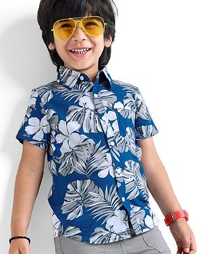 Babyhug 100% Cotton Woven Half Sleeves Shirt Tropical Theme - Blue