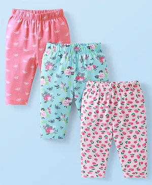 Babyhug Cotton Knit Three Fourth
                              Leggings Floral Print Pack of 3 - Pink
                              & Purple