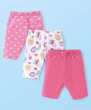 Babyhug Knit Three Fourth Leggings Bugs Print & Solid Pack of 3 - Multicolour