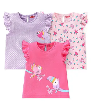 Babyhug Cotton Knit Frill Sleeves
                              Polka Dots & Birds Printed T-Shirts
                              Pack of 3 - Multicolour