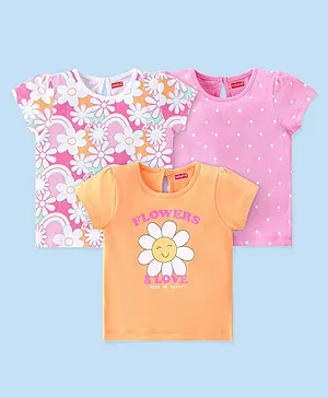 Babyhug Cotton Knit Half Sleeves
                              Floral & Polka Dots Print T-Shirts
                              Pack of 3 - Multicolour