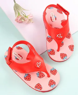 Babyoye Velcro Closure Flip Flops Strawberry Print - Pink