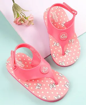 Babyoye Velcro Closure Polka Dots & Bow Printed Flip Flops Bow Print - Pink