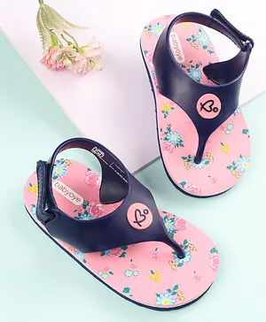 Babyoye  Flip Flops with Velcro Closure & Floral Print - Pink
