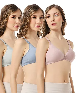 Bella Mama Cotton Blend Non Padded Nursing Bra  Pack Of 3 (Colour May Vary)