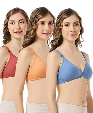 Bella Mama Cotton Blend Non Padded Nursing Bra Pack Of 3 (Colour May Vary)