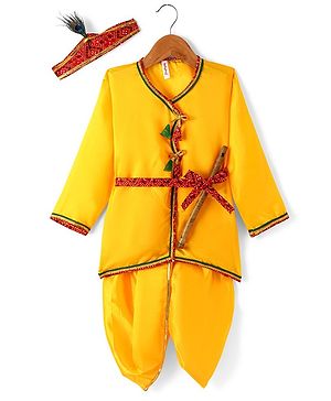 Babyhug Woven Full Sleeves Jamna Set with Forehead Cap & Waistband- Yellow