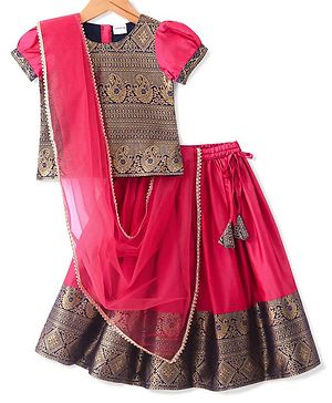 Babyhug Half Sleeves Choli & Pattu Pavada Lehenga  with Dupatta Set Foil Printed - Fuchsia