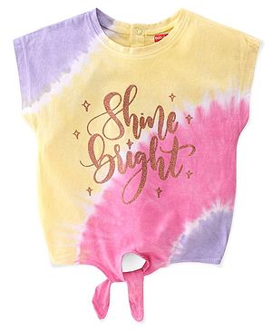 Babyhug Cotton Knit Half Sleeves Tie & Dye Top Text Print with Front Knot- Multicolour