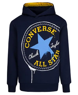 Converse Full Sleeves Placement Brand Name Printed Hoodie - Navy Blue