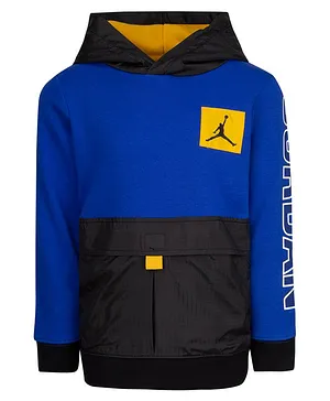 Jordan Full Sleeves Colour Blocked French Terry Utility Hooded Pullover - Blue