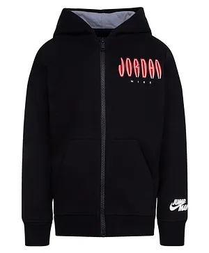 Jordan Full Sleeves Placement Brand Name Printed  Mj Mvp Ft Fz Zipper Hooded Sweatshirt - Black