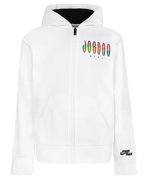 Jordan Full Sleeves Placement Brand Name Printed  Mj Mvp Ft Fz Zipper Hooded Sweatshirt  - White