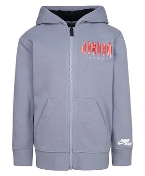 Jordan Full Sleeves Placement Brand Name Printed  Mj Mvp Ft Fz Zipper Hooded Sweatshirt - Grey