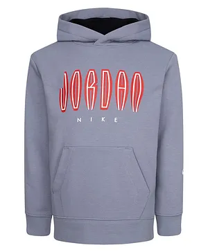 Jordan Full Sleeves Placement Brand Name Printed  Mj Mvp Hbr Ft Po  Hooded Sweatshirt  - Grey