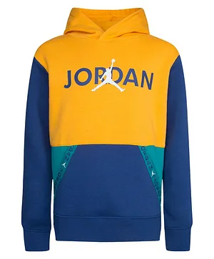 Jordan Full Sleeves Colour Blocked & Brand Name Printed Vert Tape Flc Po Hooded Sweatshirt - Yellow