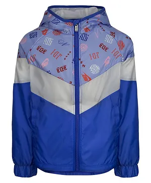 Nike Full Sleeves Abstract Typography Printed Colour Blocked Sportswear Wind Runner Jacket - Blue