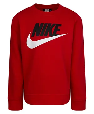 Nike Full Sleeves Brand Logo Printed Club Crew Neck Sweatshirt - Red