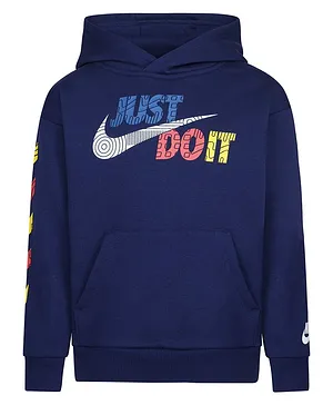 Nike Full Sleeves Just Do It Placement Printed Hooded Sweatshirt - Blue