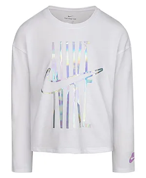 Nike Full Sleeves Just Do It Holographic Design Printed Tee - White