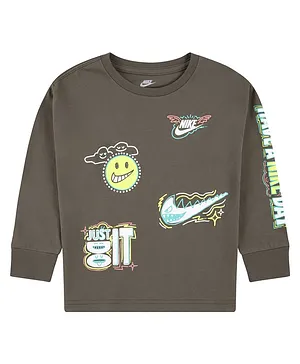 Nike Full Sleeves Just Do It Doodle Art Printed Tee - Khaki