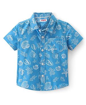 Babyhug Cotton Woven Half Sleeves Shirt Sea Theme  Print- Blue