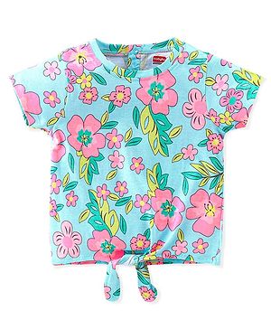 Babyhug 100% Cotton Half Sleeves T-Shirt with Knot Floral Print - Blue