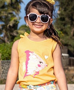 Babyhug Cotton Knit Sleeveless Top with Reversible Sequins Detailing - Yellow