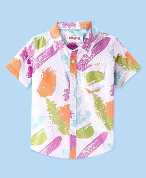 Babyhug 100% Cotton Woven Half Sleeve Regular Collar Shirt Paint Print - White