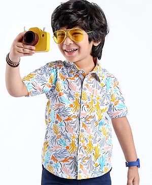 Babyhug 100% Cotton Woven Half Sleeve Regular Collar Shirt Abstract Print - Multicolour