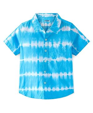Babyhug 100% Cotton Woven Half Sleeve Solid Regular Collar Tie & Die Shirt - Blue