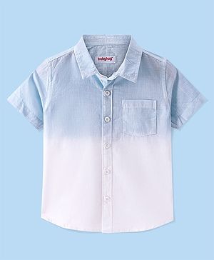 Babyhug 100% Cotton Woven Half Sleeve Solid Regular Collar Tie & Die Shirt - Blue & White
