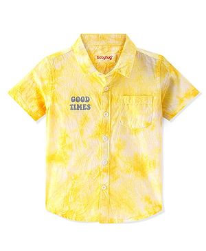 Babyhug 100% Cotton Woven Half Sleeves Solid Regular Collar Tie & Die Shirt - Yellow