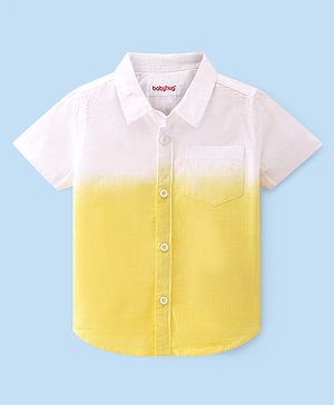 Babyhug Cotton Woven Half Sleeves Regular Collar Shirt Tie & Dye Pattern - Yellow & White