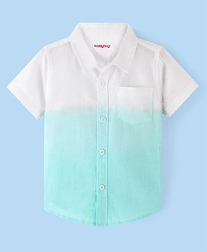 Babyhug Cotton Knit Half Sleeve Solid Regular Collar  Tie & Die Shirt- White & Blue