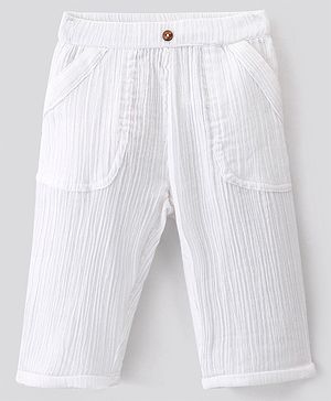 Bonfino 100% Cotton Double Gauze Solid Full Length Trouser - White