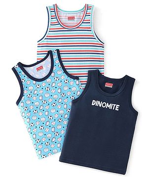 Babyhug 100 % Cotton Sleeveless Sando Striped and Football Print Pack of 3- Multicolour