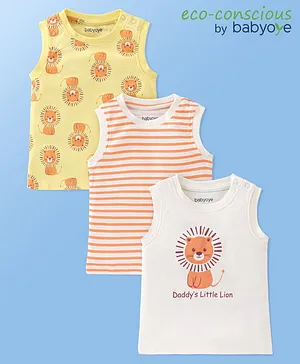 Babyoye  100% Cotton Sleeveless with Eco Jiva Finish Lion Printed  T-Shirts Pack of 3 - Multicolour