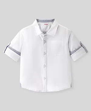 Babyhug 100% Cotton Woven Full Sleeves Solid Color Oxford Shirt - White