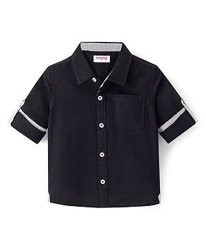 Babyhug 100% Cotton Woven Full Sleeves Solid Color Oxford Shirt - Black