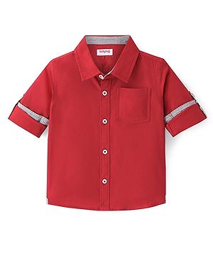 Babyhug 100% Cotton Woven Full Sleeves Solid Color Oxford Shirt - Red