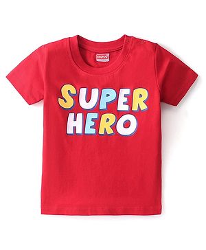 Babyhug Cotton Knit  Half Sleeves T-Shirt with Text Graphics - Red