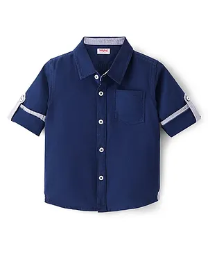 Babyhug 100% Cotton Woven Full Sleeves Solid Color Oxford Shirt - Navy Blue